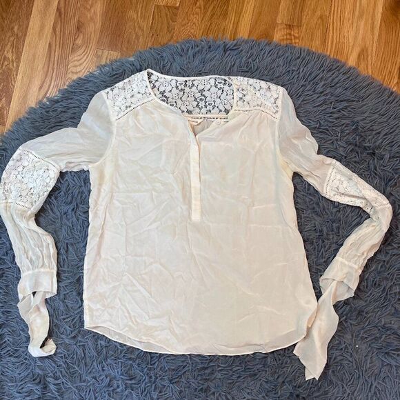 Rebecca Taylor Off White Silk Blouse Mixed Media Size 2 - Picture 1 of 6